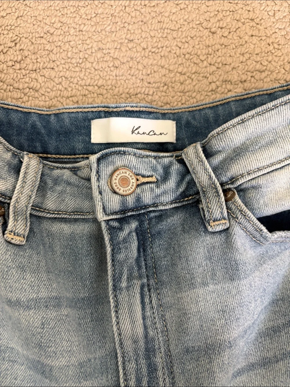 KanCan Light Blue Distressed High-Rise Denim Shorts